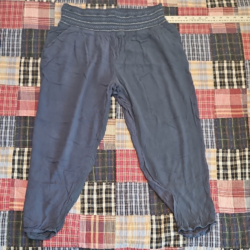 EUC Anthropologie Ett Twe Blue Textured Capris Palazzo Pants L